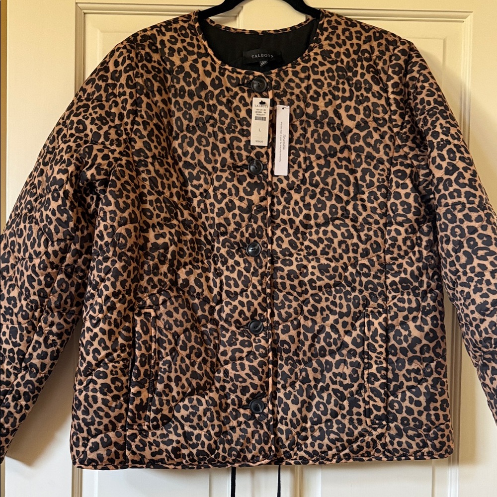 Talbots Leopard Reversible Quilted Puffer Jacket - Brown and Black